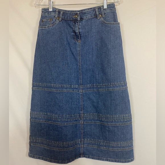 Christopher & Banks Denim Stretch Midi Skirt, Size 6 - Picture 1 of 4